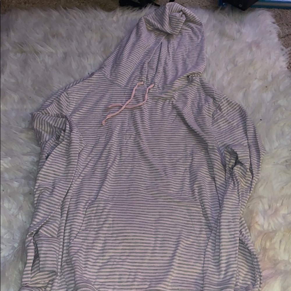 pink and gray striped hoodie